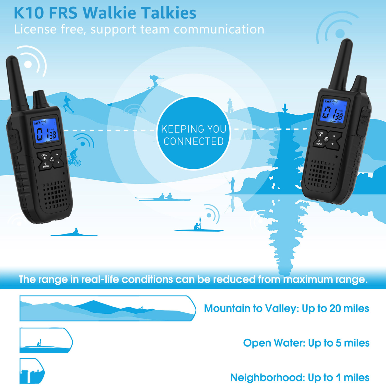 WisHouse K10 Walkie Talkies, 2 Pack Black photo 2