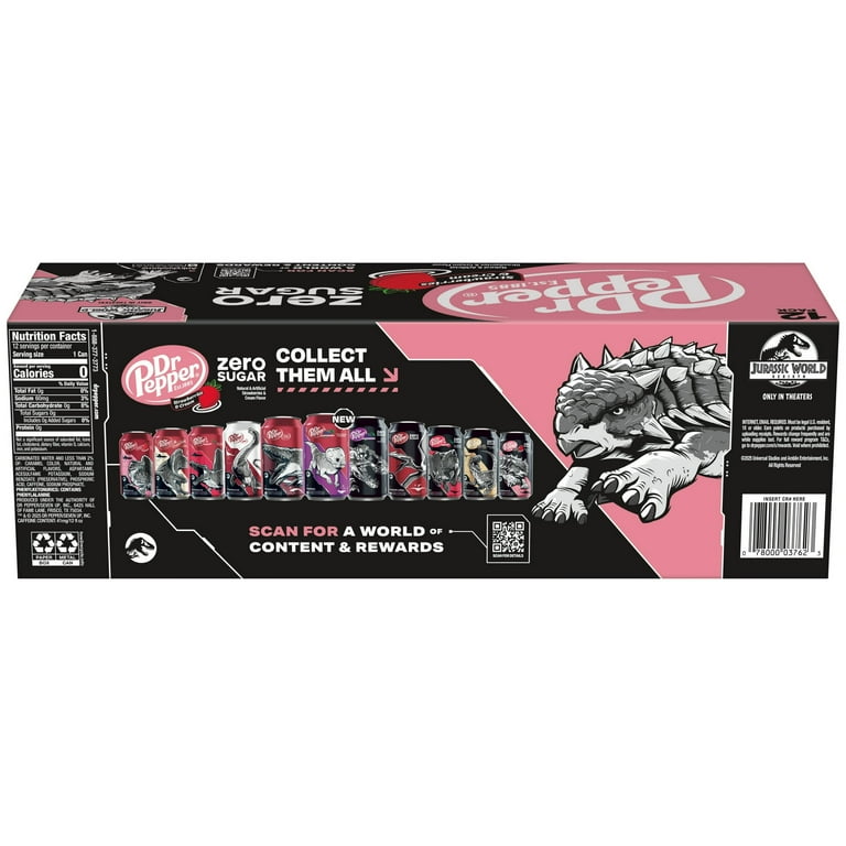 Dr Pepper Zero Sugar Strawberries and Cream Soda Pop, 12 fl oz, 12