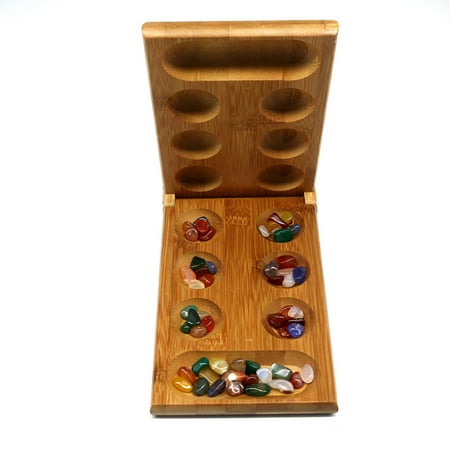 OZS Wooden Mancala Board Game Set Folding Board Portable Travel Board Game for Kids and Adults