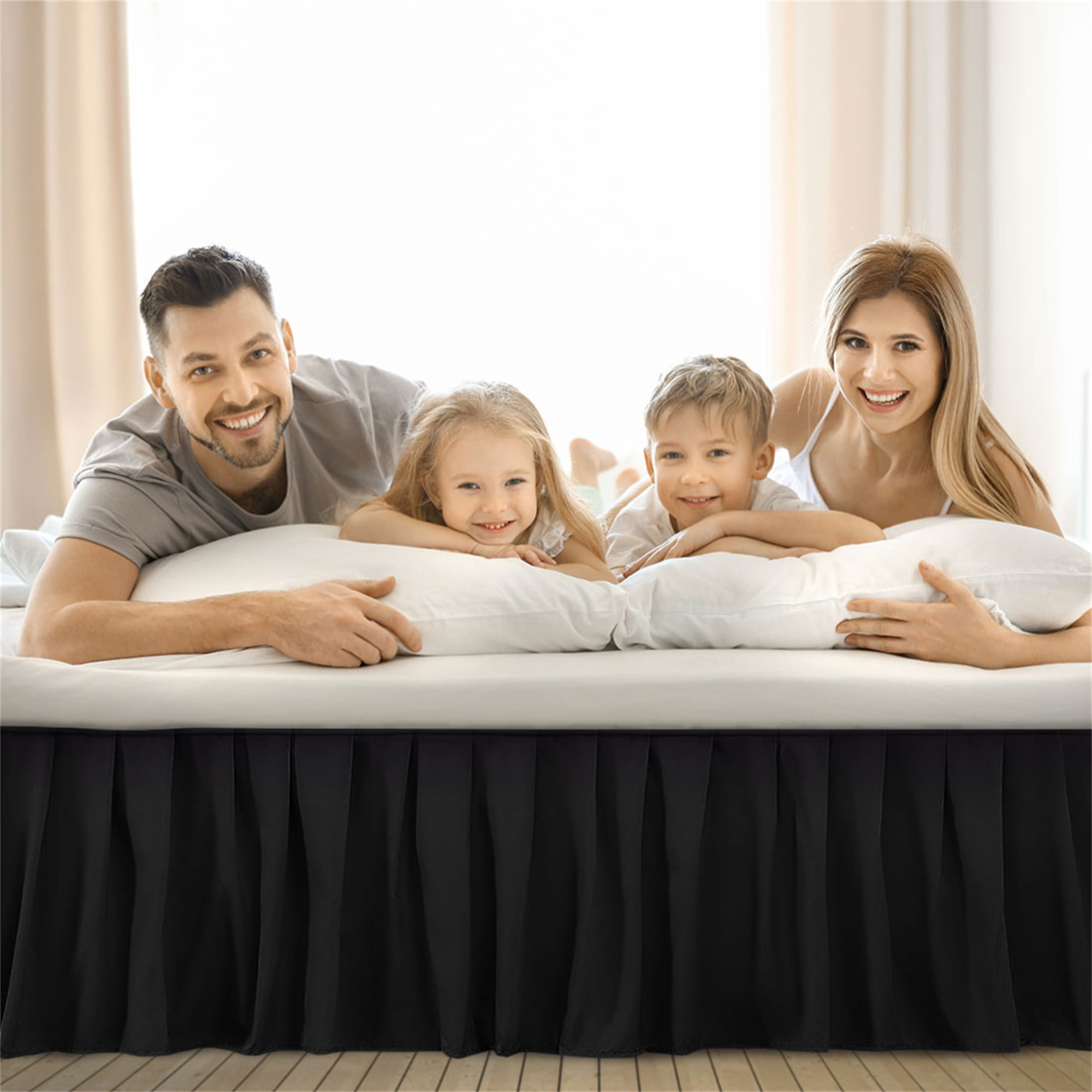 PiccoCasa Brushed Microfiber Bed Skirts 16" Drop Ruffled Wrap Around, Queen Black
