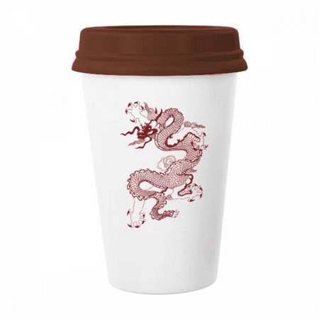 

Chinese Dragon Animal Portrait Mug Coffee Drinking Glass Pottery Cerac Cup Lid