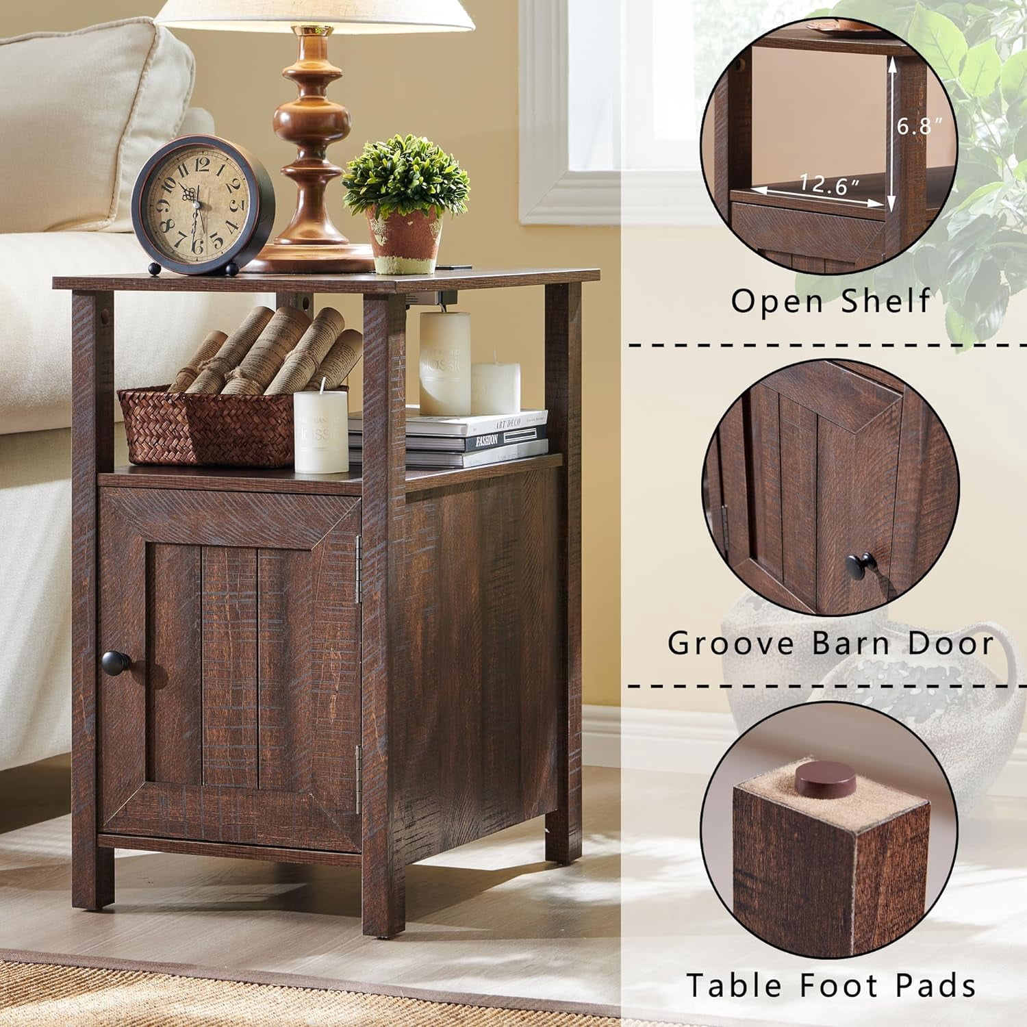 SinCiDo Farmhouse Nightstand, Set of 2, Brown