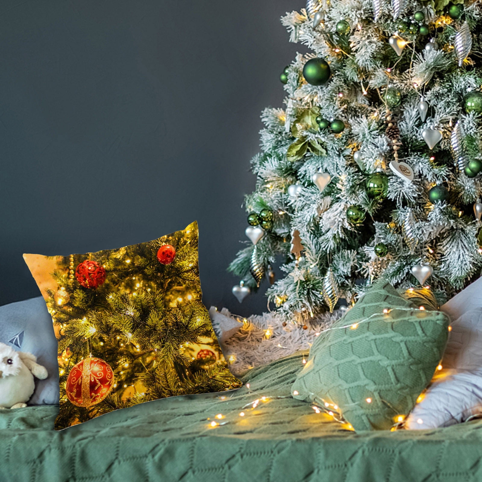 RKSTN Throw Pillows Christmas Print PillowCase Linen Sofa Cushion Cover Home Decor Cushion Cover Family Pillowcase Soft Throw Pillows for Couch Living Room Outdoor Decorative Pillowcase Walmart