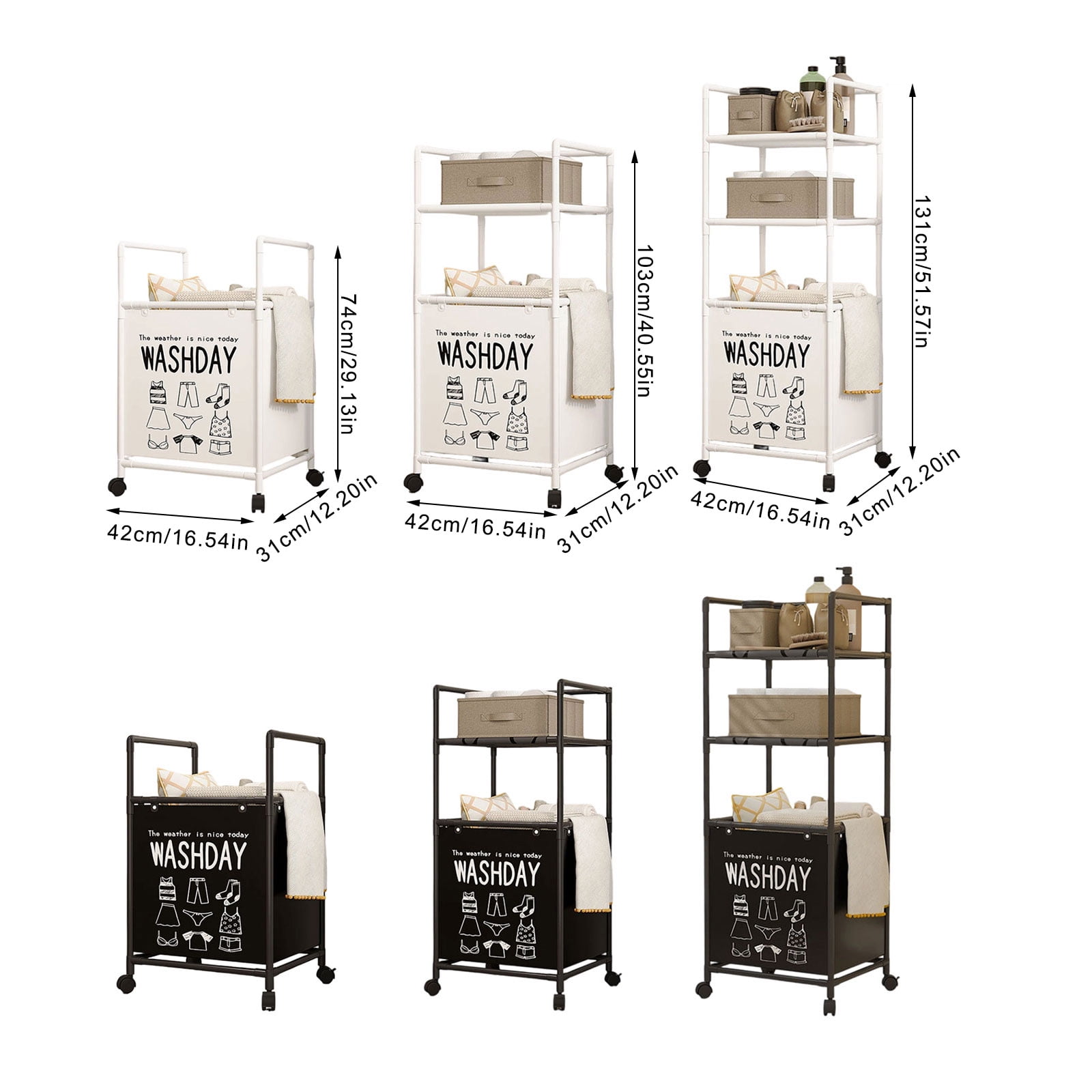 Expandable Laundry Hamper with Rolling Wheels Foldable Metal Frame Multiple Layer Storage Basket for Bedroom