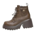 thumbnail image 6 of Womens Motorcycle Boots Platform Chunky Heel Antislip Lace up Zipper Ankle Booties Comfy Retro Leather Round Toe High Top Boots Khaki Size 8.5, 6 of 7