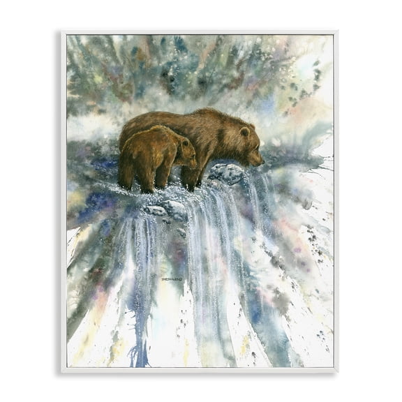 Stupell Industries Farmhouse Two Bears Waterfall Nature White Framed Giclee Art, 16 x 20, by Dave Bartholet