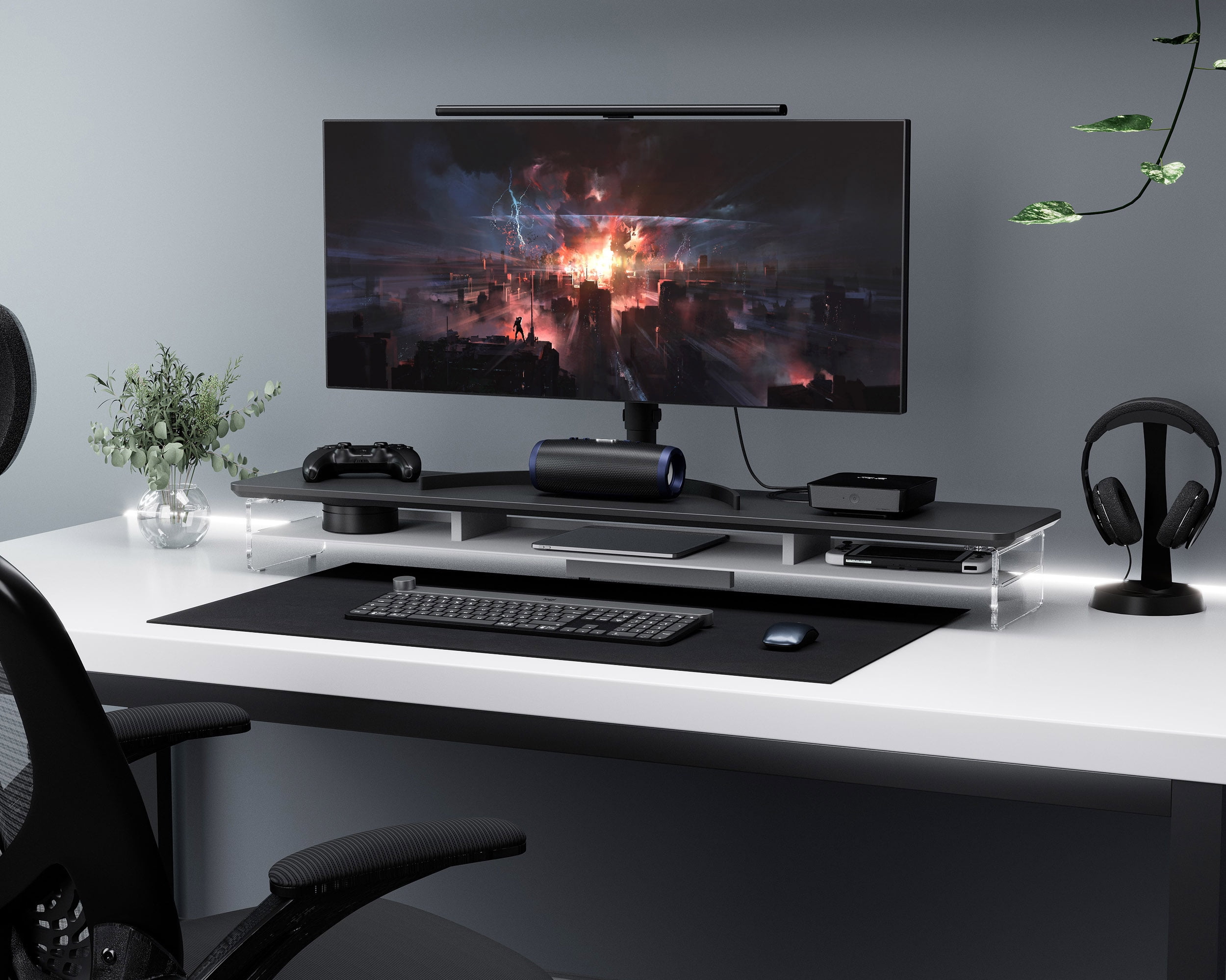 Fenge 42.5 Inches Acrylic Monitor Stand Riser with Metal Storage