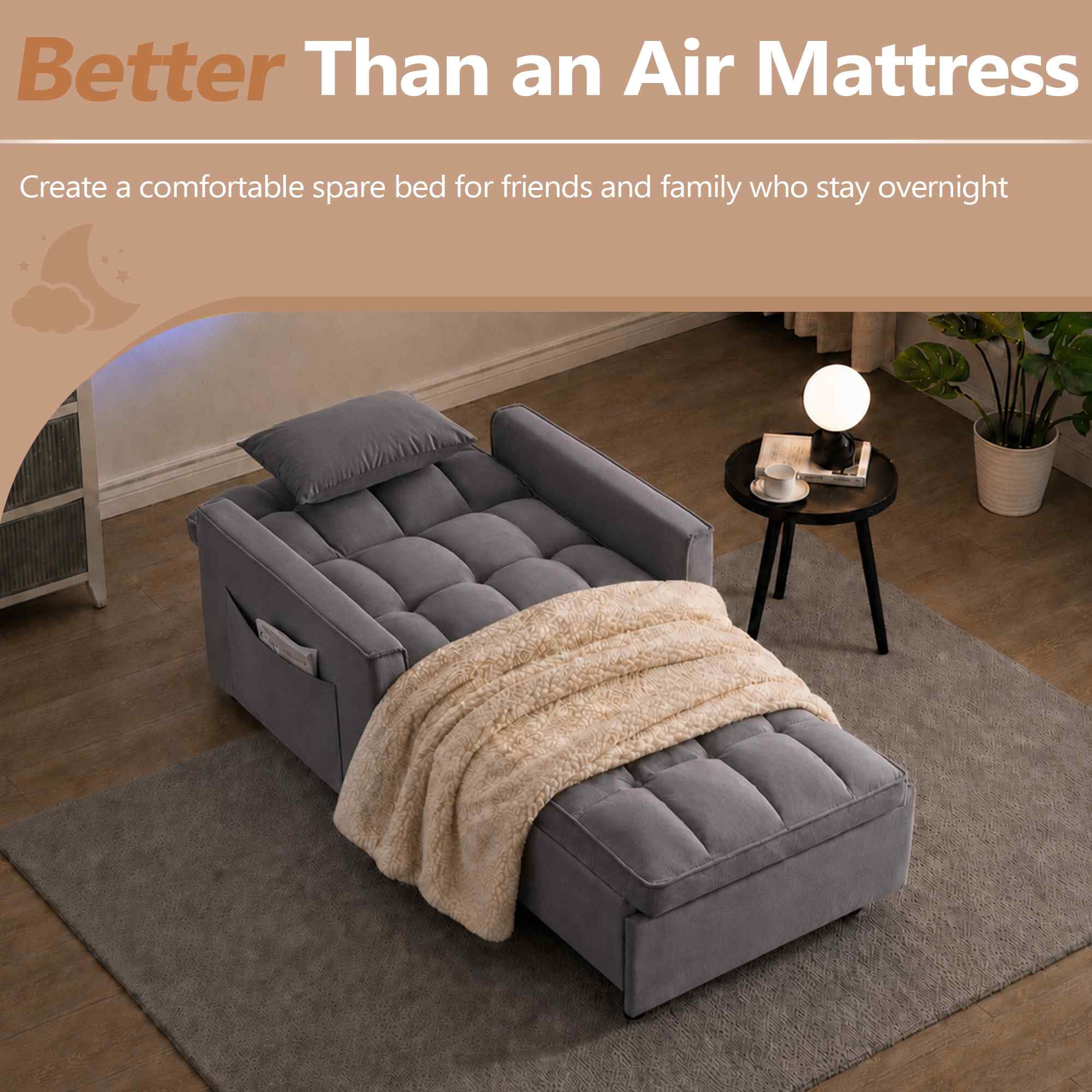 FFH Recliner Chair, Convertible Sofa Bed with Adjustable Backrest, Couch for Living Room, Bedroom, Dark Gray