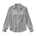 thumbnail image 4 of Tqcoqu Velvet Button Down Shirt for Women, Lapel Collar Long Sleeve Ruffle Cuff Casual Blouse Top, 4 of 4