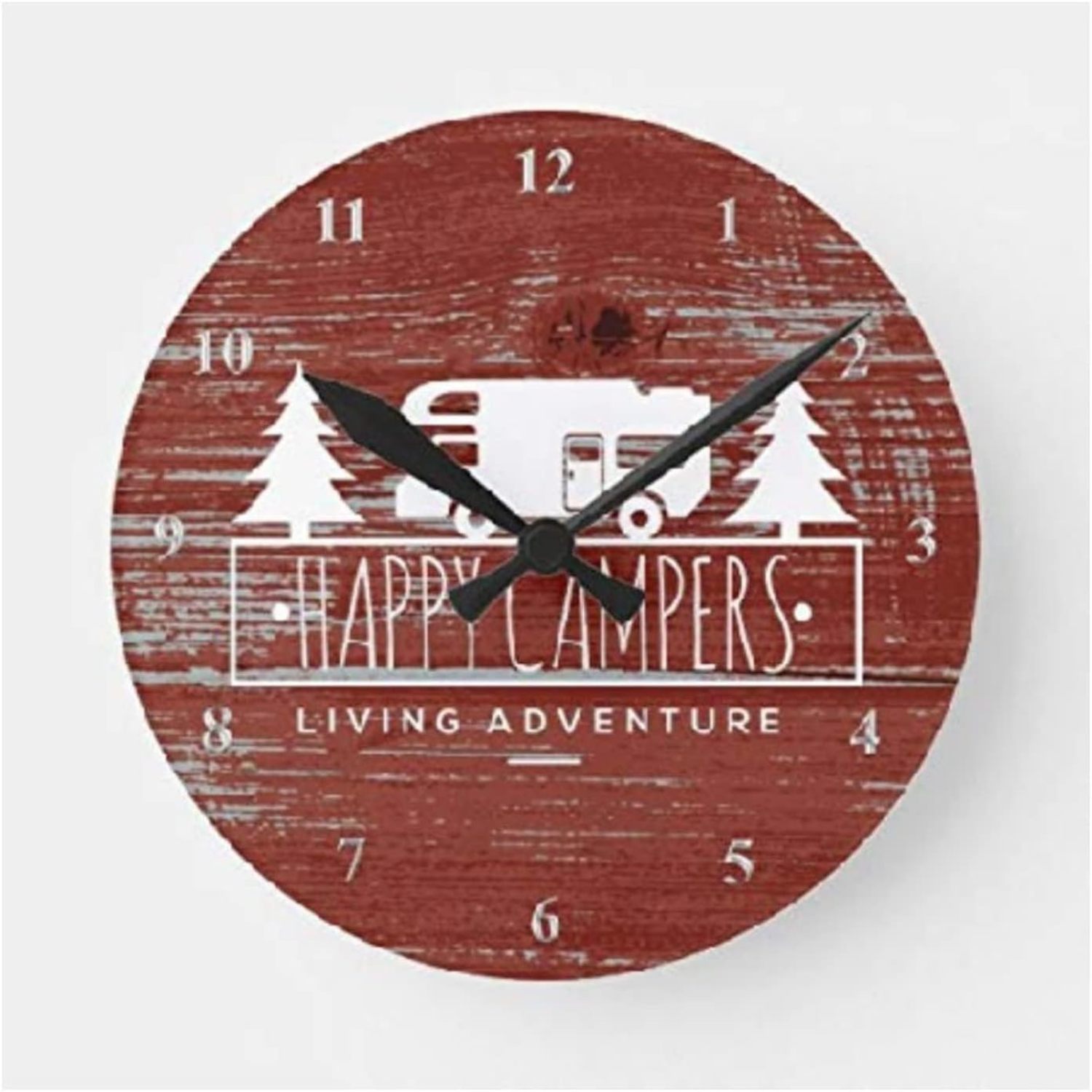 Happy Campers RV Camping Wall Clock Red Rustic Barn Wood Clock 10 Inch
