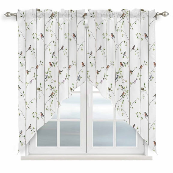 Sparrow Swag Valances for Windows, Kitchen Window Curtains Over Sink, Spring Birds on The Branches Vintage Country Window Treatment Curtains for Living Room/Bedroom Curtains 2 Panel Sets 36"x45"
