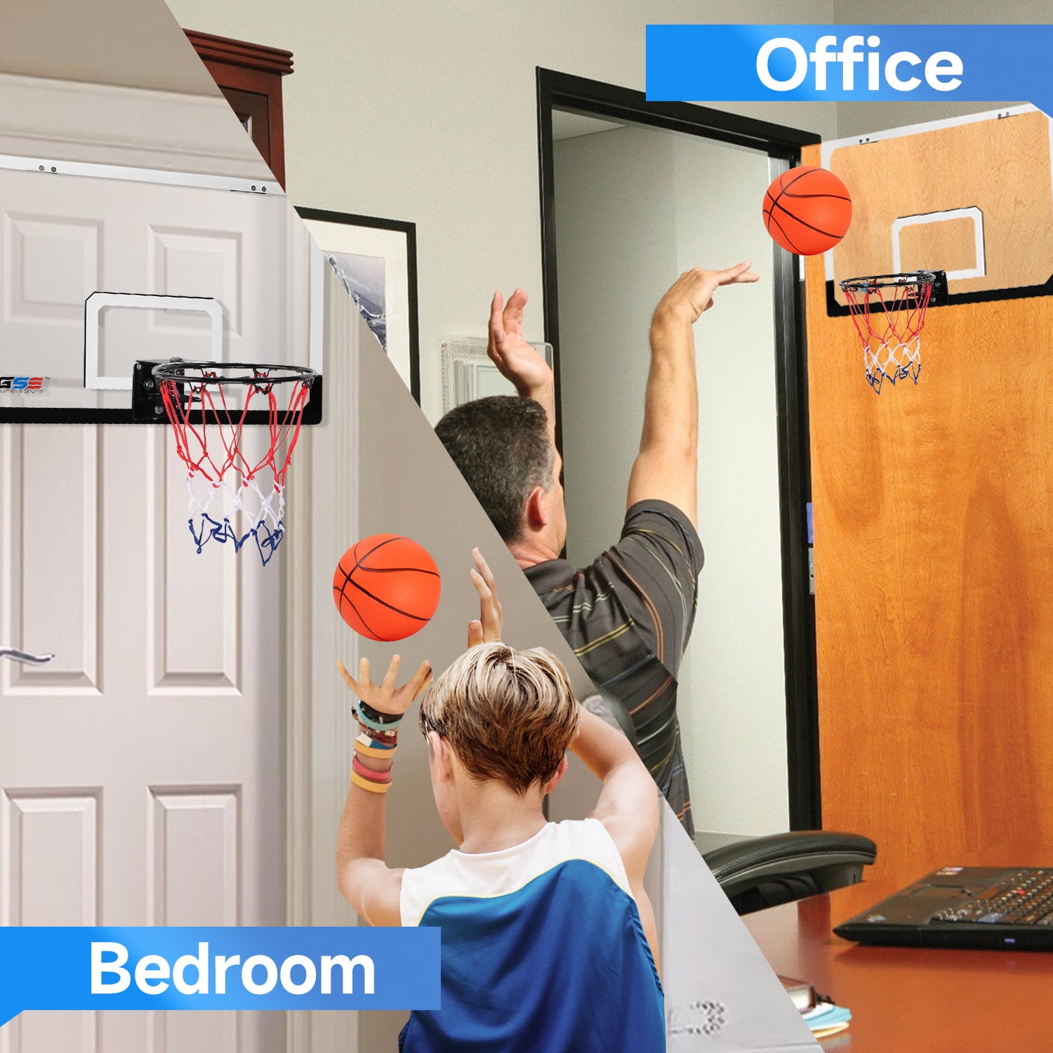 GSE Games & Sports Expert Over-The-Door Mini Basketball Hoop Set with Basketball & Pump, Wall-Mounted Basketball Hoop Set for Home & Office, Indoor Basketball Game