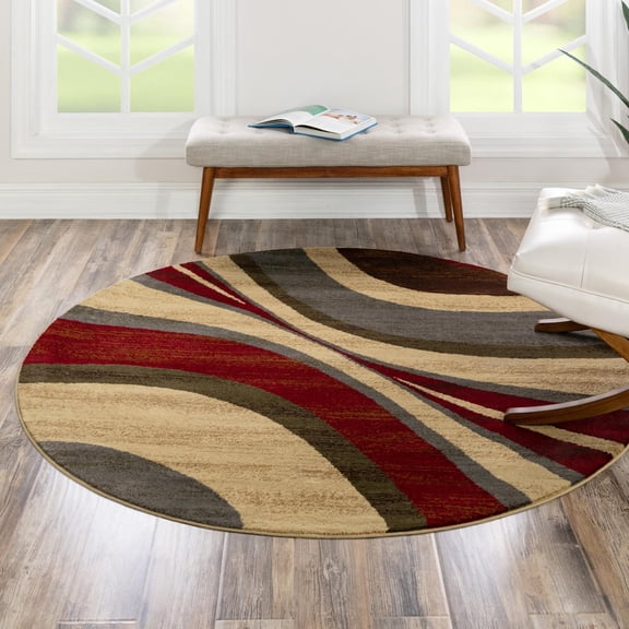 Unique Loom Barista Collection Area Rug - Ngada (4' 1" Round Beige/Red)