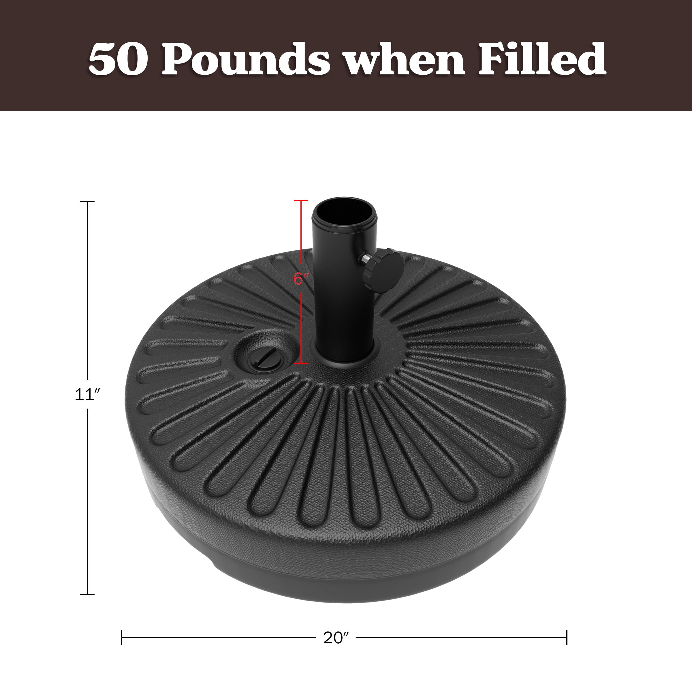 Pure Garden 50lb Fillable Umbrella Base – Freestanding HDPE Patio Stand with Handle & Pole Lock, Black
