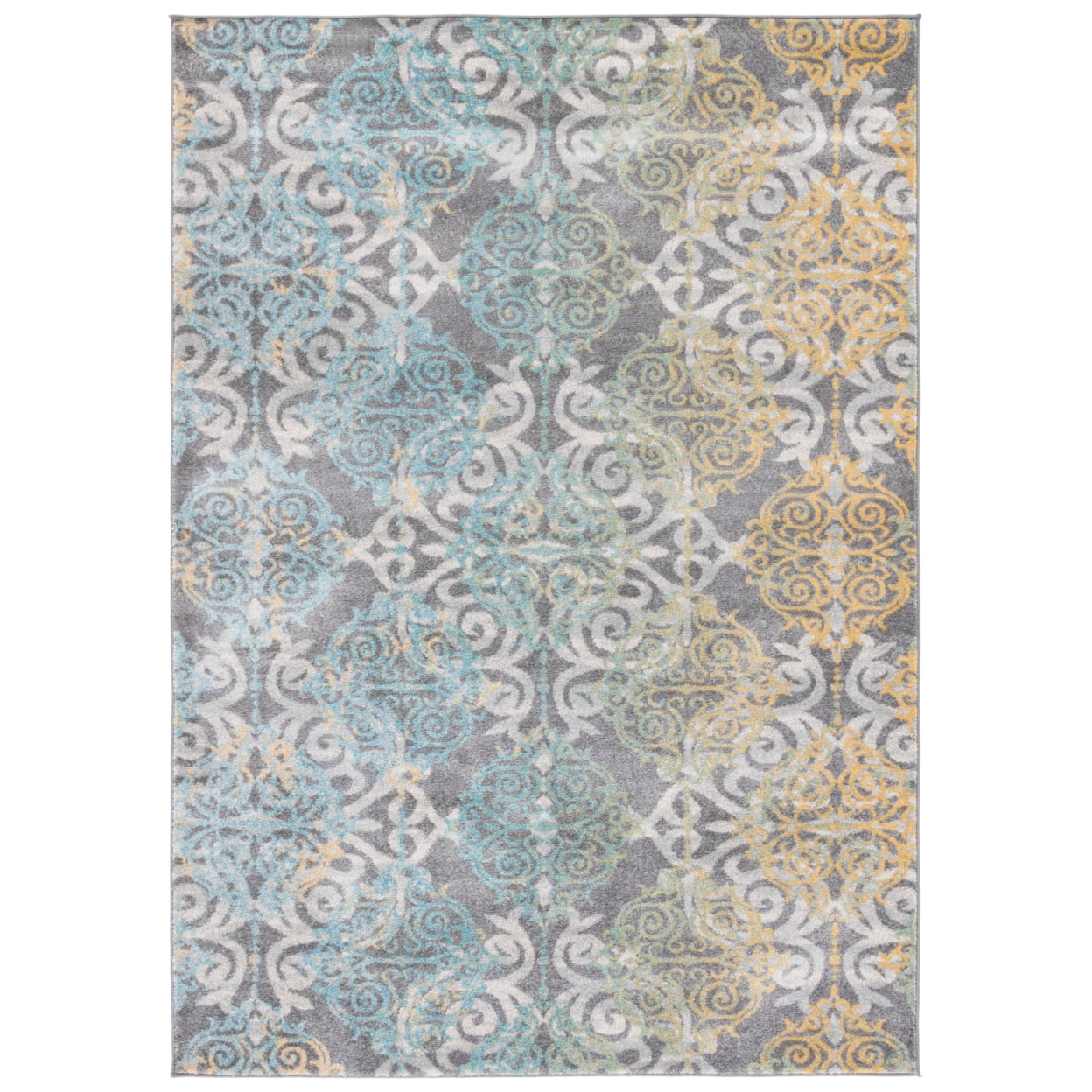 SAFAVIEH Evoke Keith Damask Distressed Area Rug, Grey/Ivory, 4' x 6'