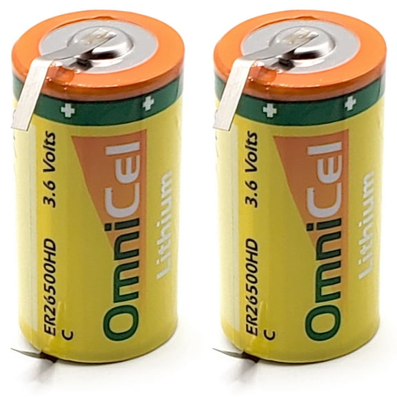 2x OmniCel ER26500HD 3.6V 6.5Ah Sz C Lithium Battery Tabs Sensors Detectors
