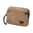 thumbnail image 4 of Bolso de mano para hombre con correa de cuero, tarjetero portátil para identificación, bolso de negocios Caqui, 4 of 9