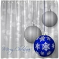 thumbnail image 2 of Christmas Ball Shower Curtain Sliver Blue Xmas Balls Ribbon Snowflake Fantasy Merry Christmas Winter Holiday Dreamy Xmas Ball Decor Fabric Bath Curtain with Hook, 2 of 4