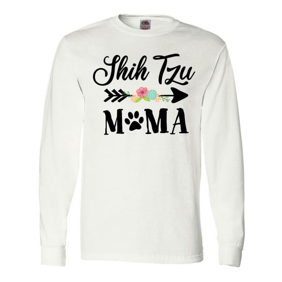 Inktastic Shih Tzu Mama with Flowers and Arrow Long Sleeve T-Shirt