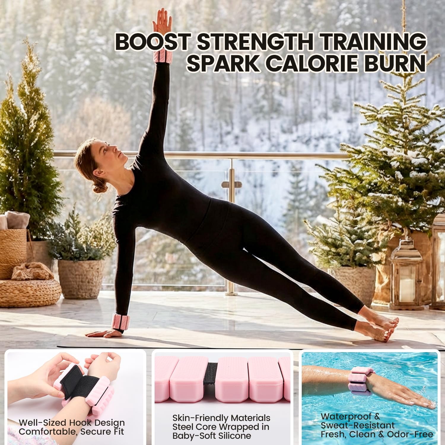 Wrist & Ankle Weights  1 lb Total (2×0.5 lb), Silicone-Wrapped Adjustable Wearable Weights for Toning, Walking, Pilates & Yoga - Pink