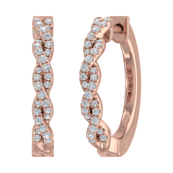 1/3 Carat Prong Set Round Diamond Twisted Hoop Earrings in 14K Rose Gold