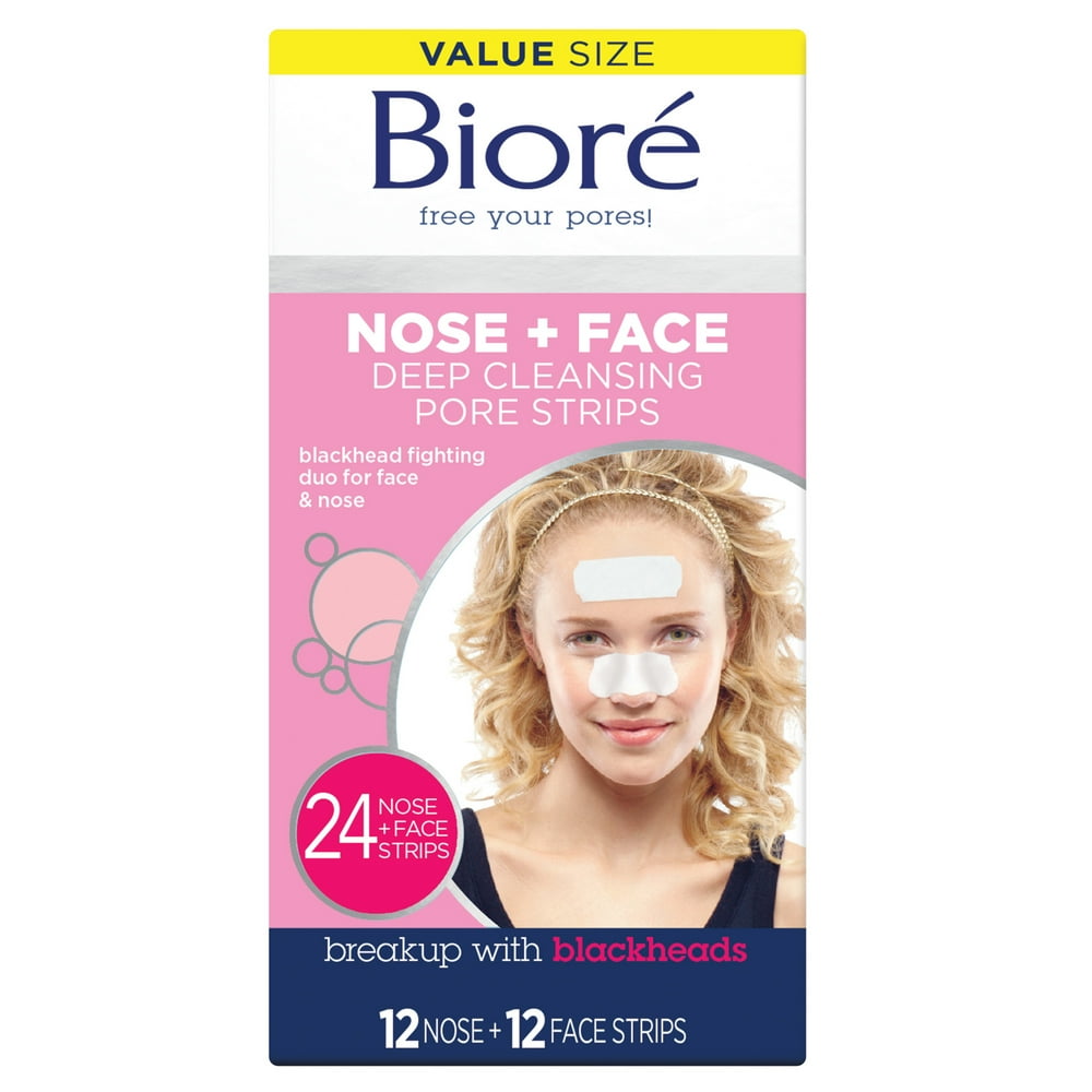 Biore Original Nose+Face Deep Cleansing Pore Strips, 12 Nose + 12 Face