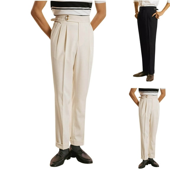 BiZtdJrK Mens Pleated Corduroy Dress Pants Expandable Waist Straight Fit Work Pants Comfy Casual Vacation Dress Pant with Pockets Black M