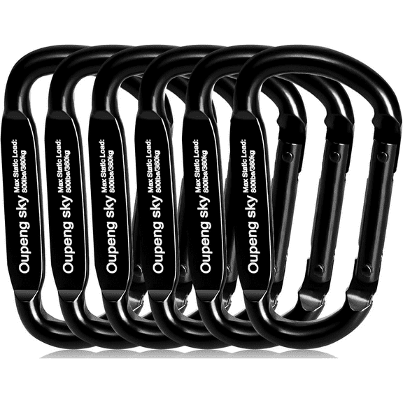 6PCS Carabiner Clip - Heavy Duty Iron Carabiners 800lbs 2.5inch, Black