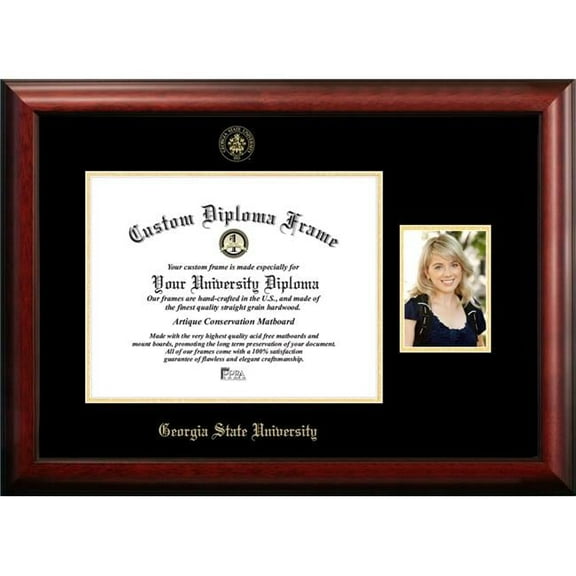 Campus Images GA973PGED-1714 14 x 17 in. Georgia State Gold Embossed Diploma Satin Mahogany Frame with 5 x 7 in. Portrait
