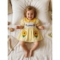 thumbnail image 5 of BemeyourBBs Newborn Baby Girl Summer Clothes Smocked Romper Dress Infant Baby Girls Summer Sunflower Dress Outfit Cute Embroidery Collar Short Bubble Sleeve Plaid Print Jumpsuit Playsuit, 5 of 9