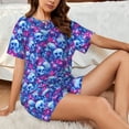 thumbnail image 4 of Fotbe blue Skull purple flower Print Pajama Set for Women 2 Piece Loungewear Short Sleeve Tops and Shorts Set Soft Sleepwear-3X-Large, 4 of 7