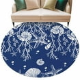 thumbnail image 2 of 6ft Round Rug, Navy Blue Coastal Non-Skid Rubber Backing Large Area Rugs - Living Room Bedroom Home Office, Starfish Coral Ocean Conch Sea Nautical Indoor Floor Mat Carpets Washable Rug, 2 of 9