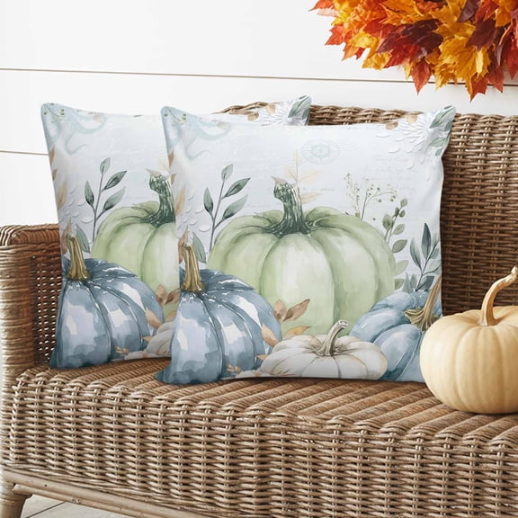 Outdoor Waterproof Pillow Covers Fall Thanksgiving Pumpkin Watercolor Decorative Throw Pillow Protectors for Patio Sofa Garden Couch,18x18in 2 Pack
