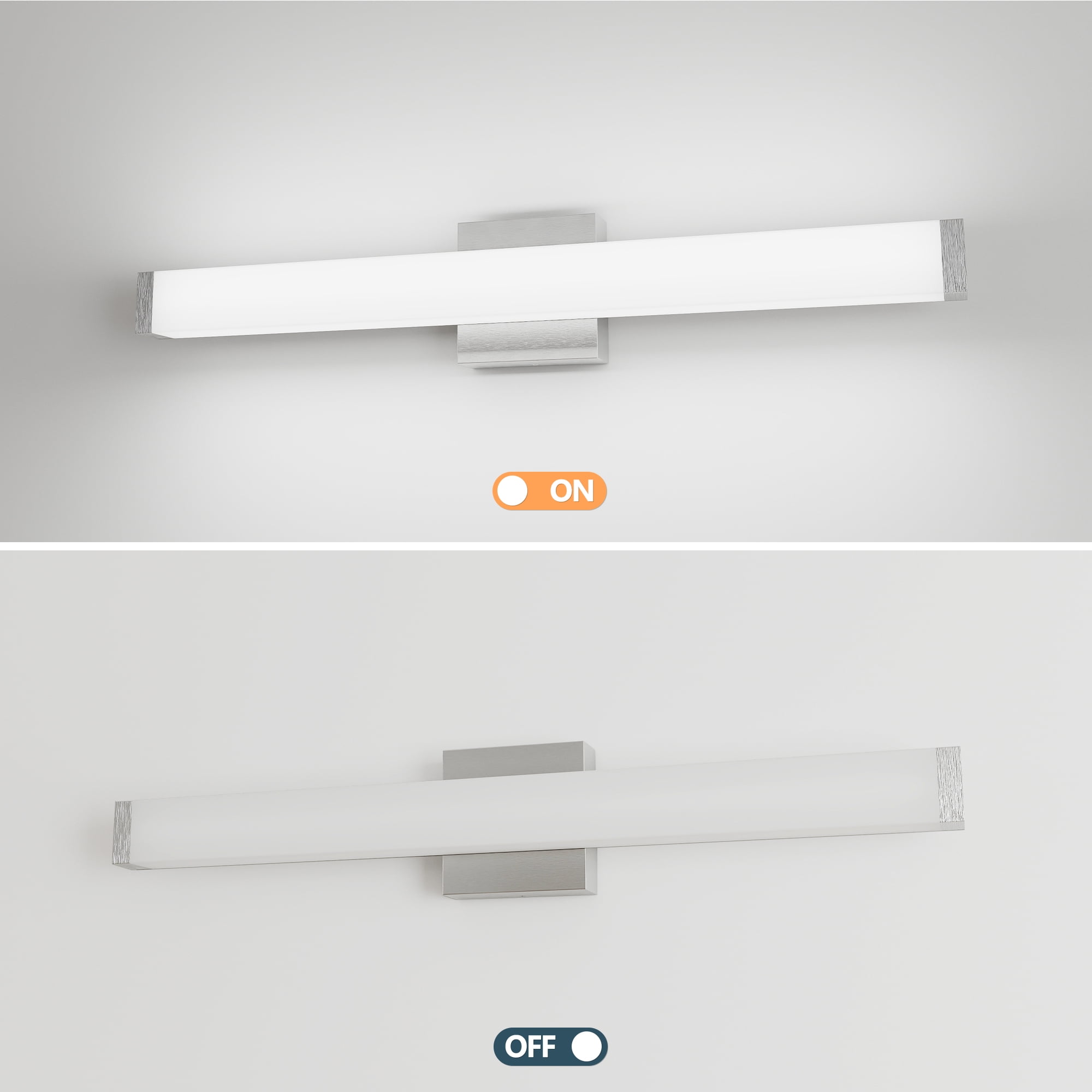 Bathroom Vanity Light Brushed Nickel Square LED 25in 14W 6000K Cool White Wall Bar for Over Mirror, Modern Vanity Lighting Fixtures for Sink Mirror Medicine Cabinet, Easy Install