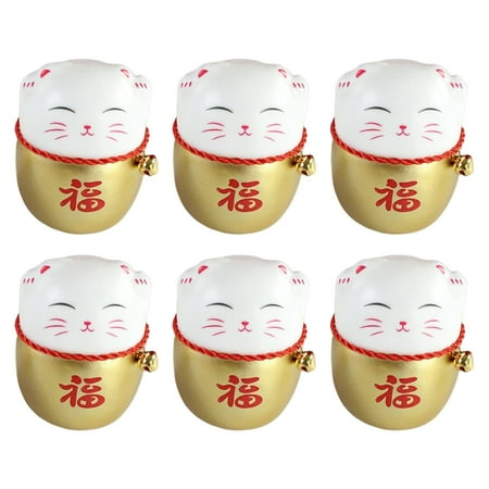 

SONGBIRDTH Lucky Cat Statues 6Pcs New Year Pendant Delightful Unique Red Golden Color Welcome Waving Cat Figurines