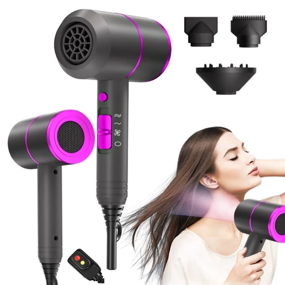Hair Dryer Portable Electric Blow Dryer Professional Ionic HairDryer Low Noise with 2 Concentrator Nozzle 1 Diffuser Attachments,Travel Hair Dryer, Lightweight Travel (Gray/Rose Red)