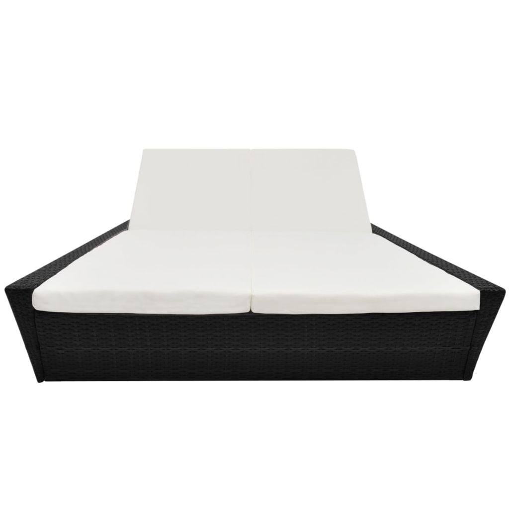 Kepooman Double Chaise Lounger with Adjustable Backrests and Cushion, Black Kepooman Double Chaise Lounger with Adjustable Backrests and Cushion, Black