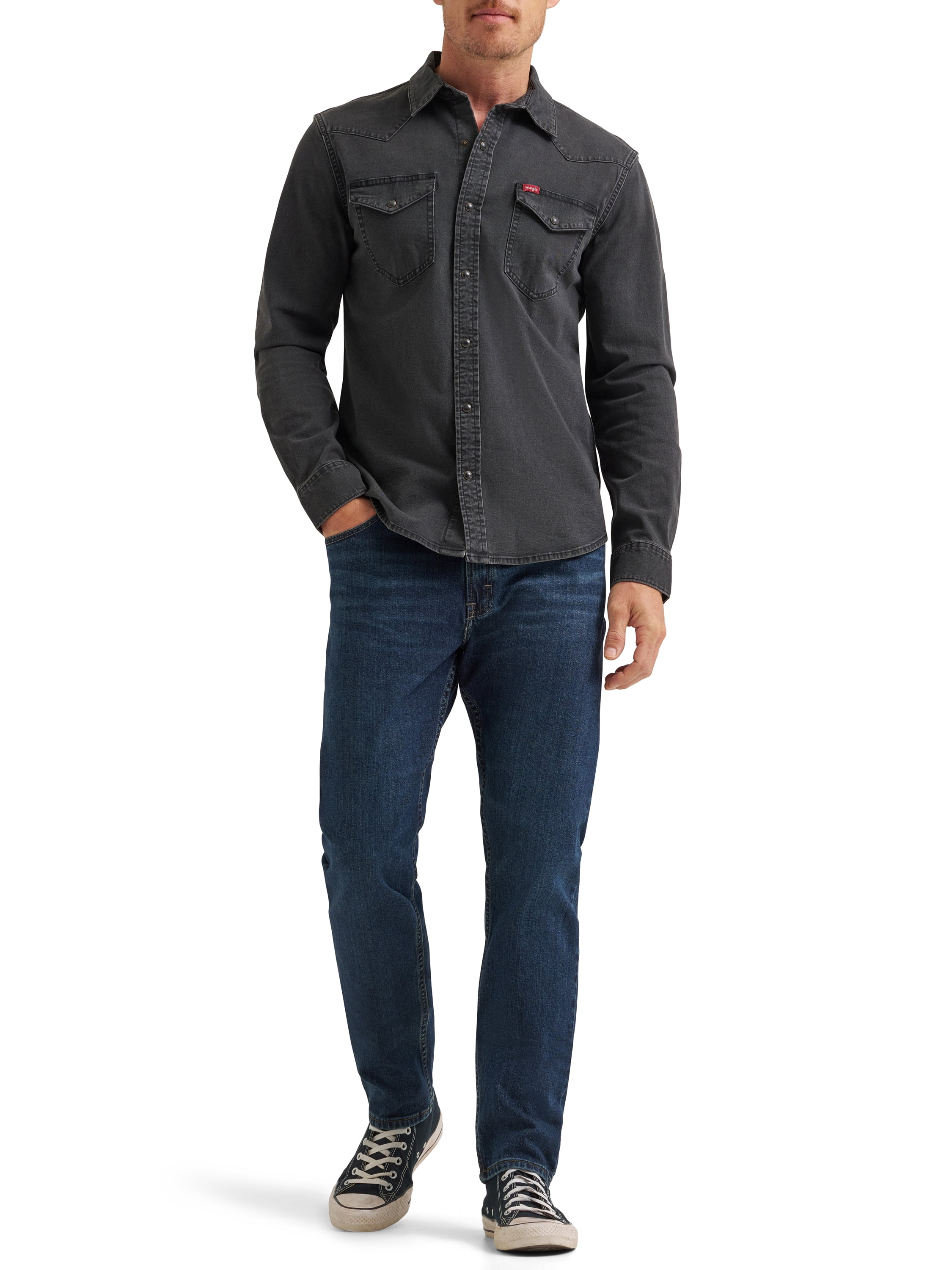 Wrangler® Men's Slim Fit Long Sleeve Woven Twill Shirt with Sunglasses Cleaner, Sizes S-5XL