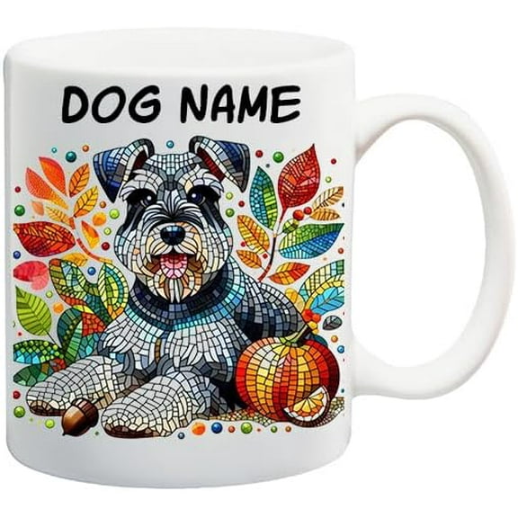 Personalized Schnauzer Dog Mug with Name, Custom Name Coffee Cup Picture Of Schnauzer Dog Stained Glass Effect, Tea Cup Gift for Pet, Gift for Him or Her Oig4 21 11 Oz White Ceramic Coffee Mug 815909
