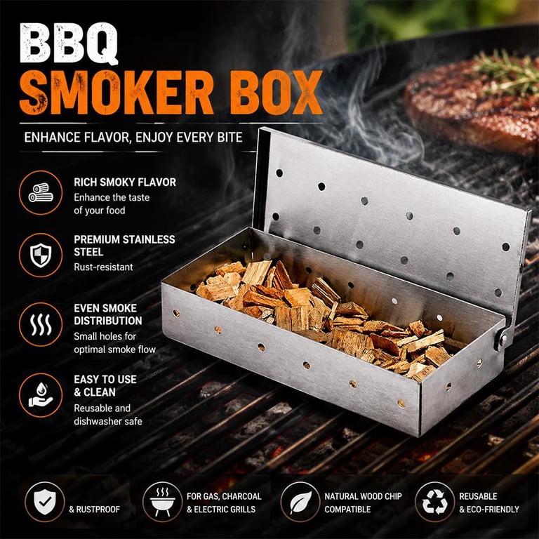 bbq fish box BBQ Smoker Box for Wood Chips, Heavy Duty Stainless Steel Grilling  Accessories for Infusing Smoky Flavor into Meat and Fish, Smoke Box for Gas