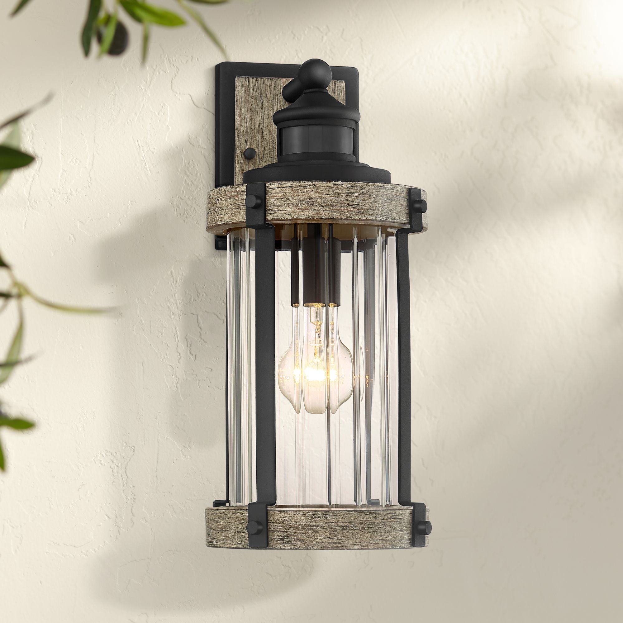 John Timberland Rustic Outdoor Wall Light Fixture Wood Black 15 1/2