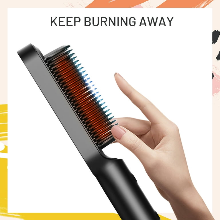 Tymo Ring Hair Straightener Brush Black Hair Straightening Iron with Built-In Comb, 20s Fast Heating & 5 Temp Settings & Anti-scald