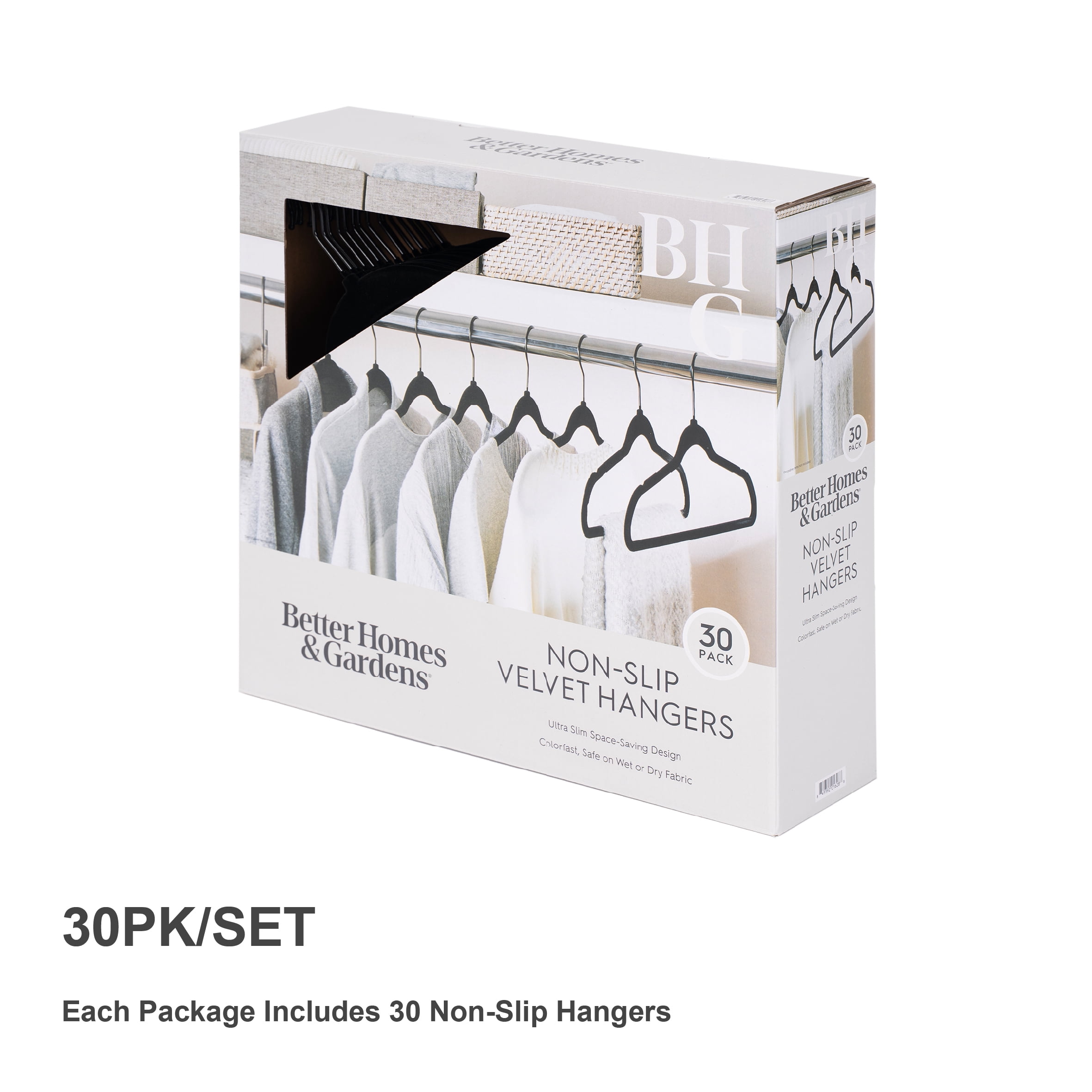 Better Homes & Gardens Slim Non-Slip Velvet Hangers, Black, 30 Pack