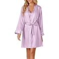 thumbnail image 5 of Women's 3pcs Satin Pajamas Set Cami Top and Shorts Sleepwear PJs Set with Robe,Light Purple, 5 of 5