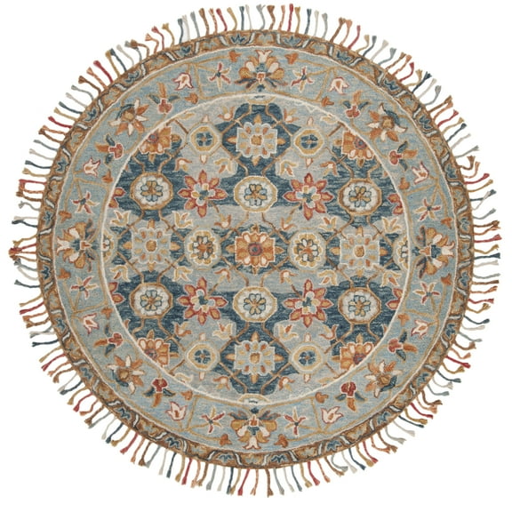 SAFAVIEH Aspen Andi Southwestern Wool Area Rug, Grey/Navy, 7' x 7' Round