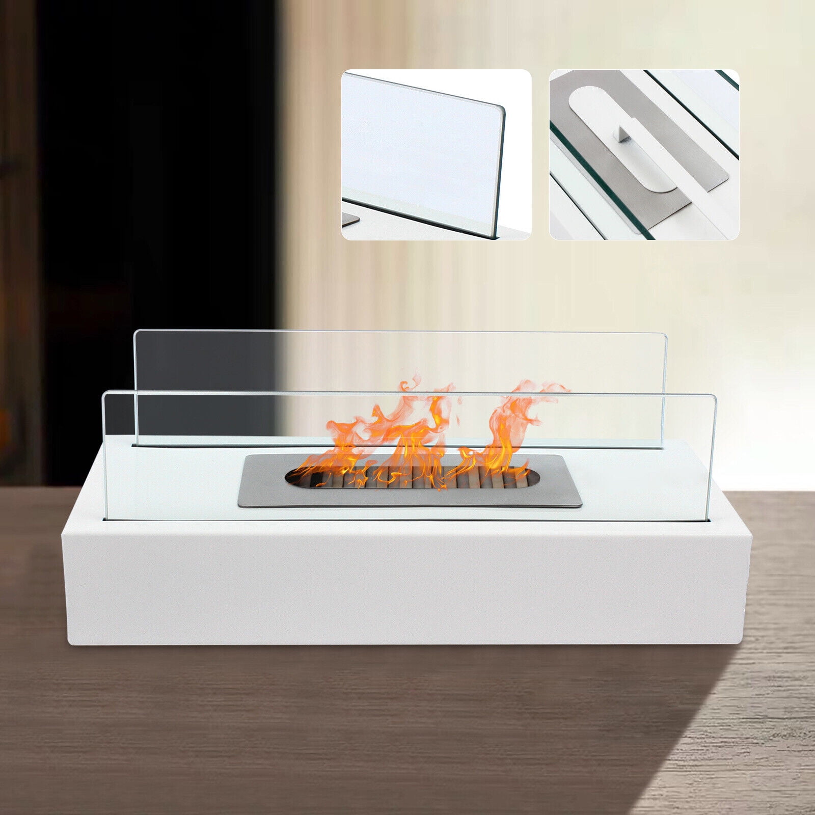 White Table Top Fire Pit Freestanding Fireplace Smokefree Fuel Indoor