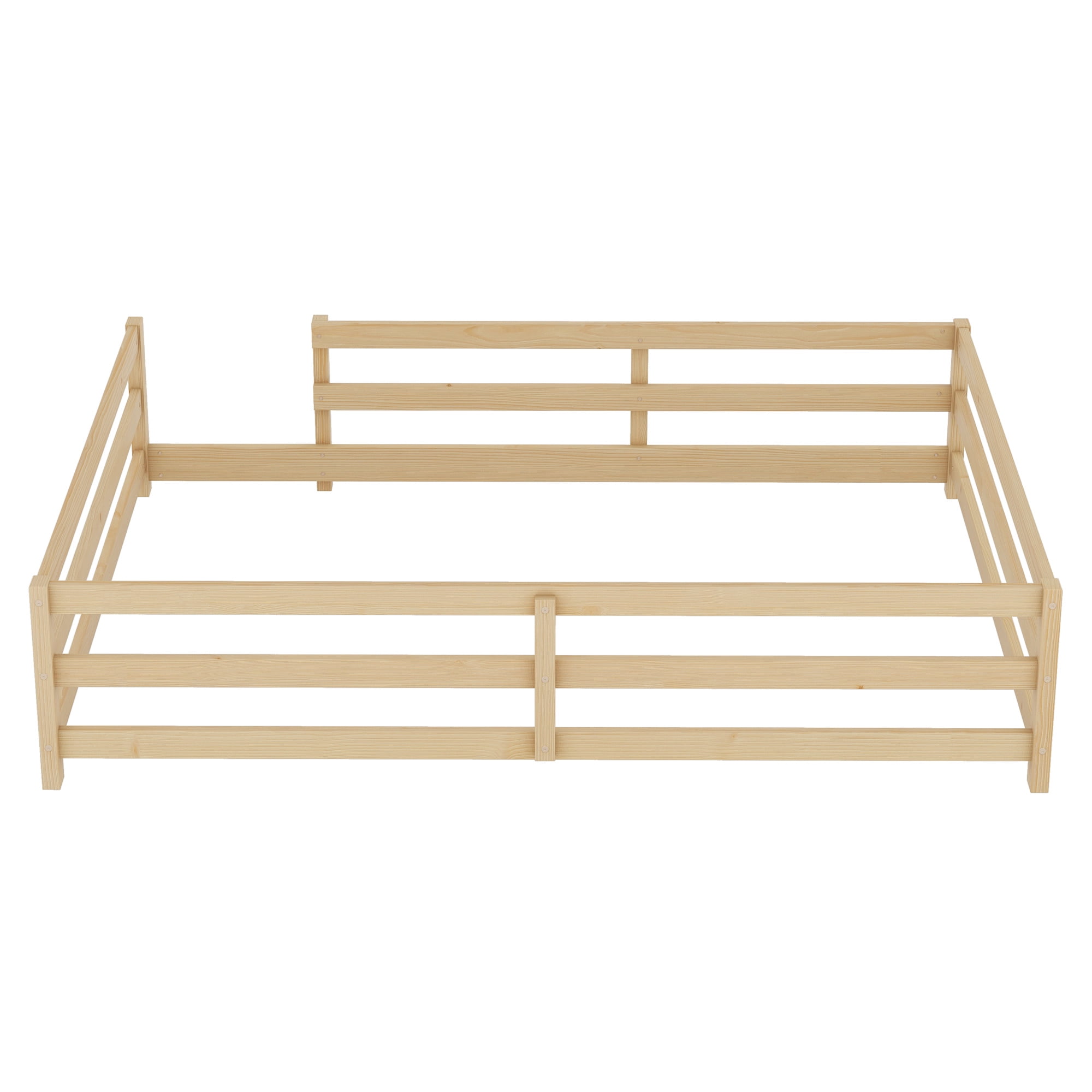 Holaki Full Size Bed Frame with Rails,Wood Montessori Floor Bed Twin Size,Floor Bed with Fence,Montessori Floor Bed for Girls and Boys,77"x58.1"x15.7",Natural