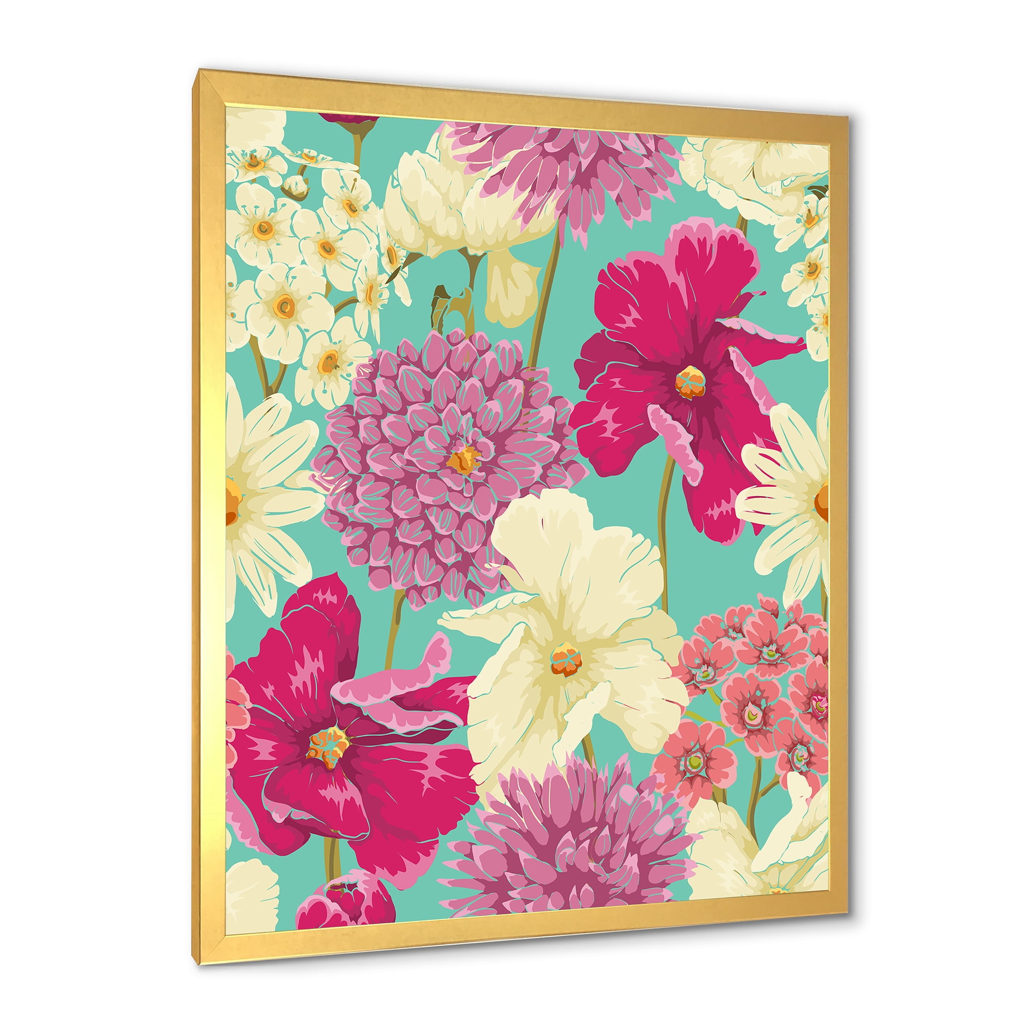 Designart 'Vintage Yellow and Pink Flowers' Traditional Framed Art Print