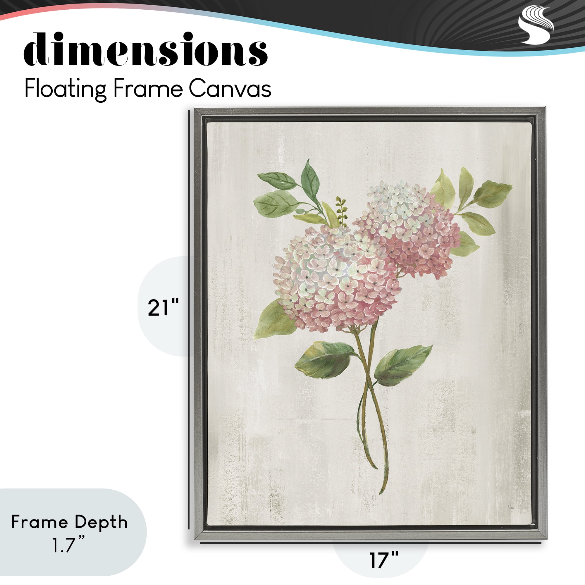 Stupell Industries Pink Hydrangea Paired Stems Gray Framed Floater Canvas Wall Art, design by Nan