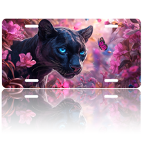 1 Pcs 2D Flat License Plate Covers & Frames, Black Panther and Butterfly For Decorative Front, Waterproof For Decoration Aluminum License Plate Covers & Frames Cover For Men Women, 12" X 6"